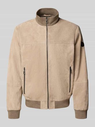 Joop Lederjacke aus Ziegenvelours mit Stehkragen Modell Byll in Beige, Gr&ouml;&szlig;e 50