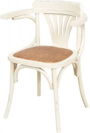 Biscottini International Biscottini - Silla Con Reposabrazos 76x44x42 Cm Sillas De Cocina De Madera Sillas De Comedor De Madera Y Rat&aacute;n Blanco Antiguo Sill&oacute;n De Sal&oacute;n