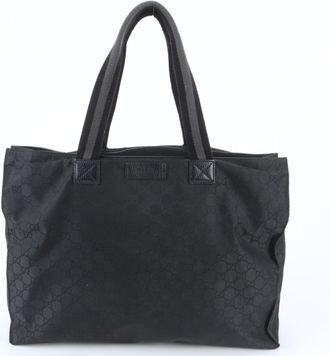 Gucci Black Leather Nylon Shoulder Bag Tote Bag (Pre-Owned)