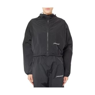 Hinnominate Light Jackets, female, Black, XL, Black Nylon Hooded Jacket with Elasticated Hem