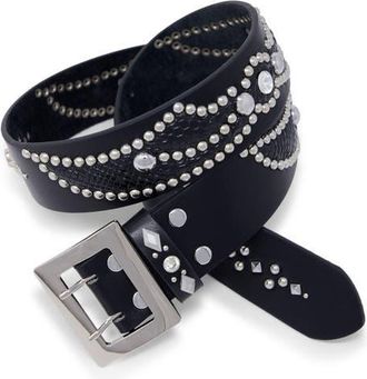 mnml Stud Leather Belt in Black/black at Nordstrom, Size Small/medium