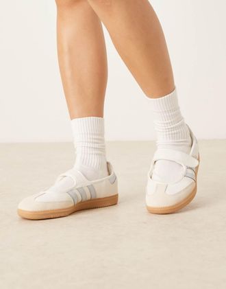 adidas Originals Samba - Sneakers stile Mary Jane bianche e blu-Bianco