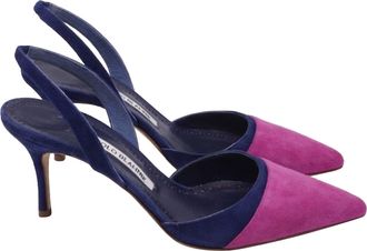 Manolo Blahnik Color-Block Slingback Pumps in Multicolor Suede