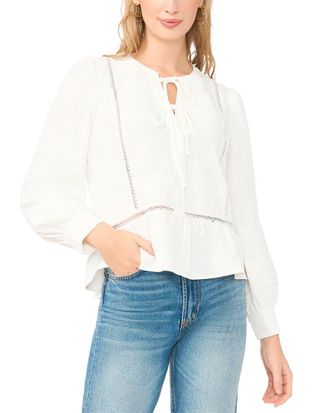 Vince Camuto Lace Yoke Tie Front Blouse