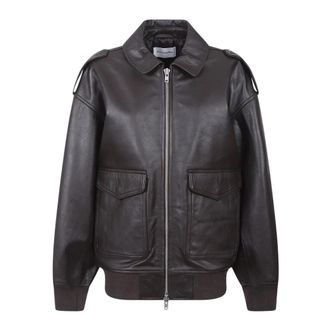 Frankie Shop Viper Leren Jas - Dames - Leren en Su&egrave;de Jassen - Bruin - XS - Leer - Jassen