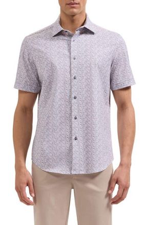 Bugatchi Miles OoohCotton Leaf Print Short Sleeve Button-Up Shirt in Dusty Pink at Nordstrom, Size Xxx-Large