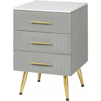 Woltu 2 X Mesita De Noche Con 3 Cajones Mesilla Auxiliar Sof&aacute; Mueble Con Espacio De Almacenamiento Mesa De Caf&eacute; 40.5x41x60cm Blanco Gris Terciopelo Mdf - Wo