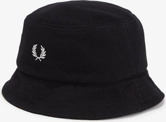 Fred Perry Mens Pique Bucket Hat - Black/White Cotton - Size Medium
