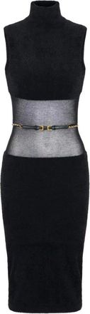 Elisabetta Franchi Gebreide jurk met riem - Dames - Kleedjes - Zwart - L - Katoen - Kleedjes