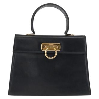 Ferragamo Convertible Top Handle Bag Leather Black Leather Handbag (Pre-Owned)