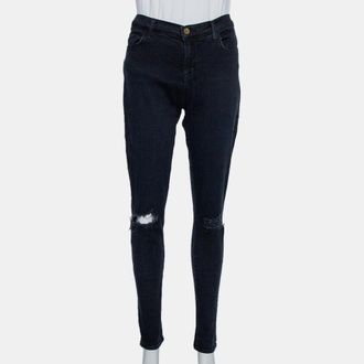 J Brand Navy Blue Denim Super Skinny Distressed Blackout Jeans