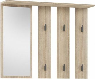 Hucoco Parmi - Appendiabiti da parete con specchio - Appendiabiti da parete - 100x15x81,5 cm - 6 ganci - Mobile ingresso