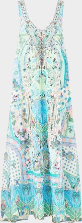 Camilla Printed Linen Open-Back Maxi Dress
