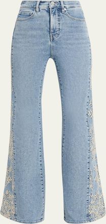 Veronica Beard Joplin Embroidered High-Rise Flare Jeans