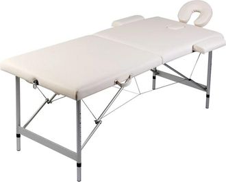 vidaXL Vidaxl Lettino Da Massaggio Bianco Crema 2 Zone Telaio In Alluminio