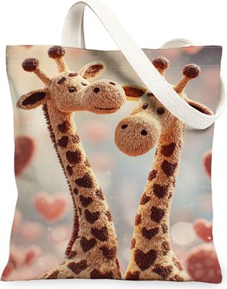 Generic Cute Giraffe Canvas Tote Bags, Adorable Animal Pattern Reusable Grocery Bags, ValentineS Day Lightweight Washable Shoulder, Beige, 13x15 Inch