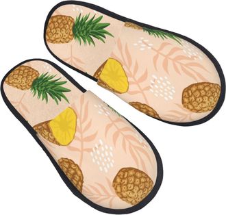 Generic Hotel Slippers Fruit Of Pineapple And Leaves Soft Fleece Slippers Breathable Cotton Slipper For Indoor Women Room L