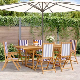 vidaXL Set De Comedor De Jard&iacute;n 7 Pzas Tela Madera Maciza Azul Blanco Vidaxl
