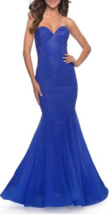 La Femme Rhinestone Mermaid Prom Dress with Sweetheart Neckline in Royal Blue at Nordstrom, Size 00