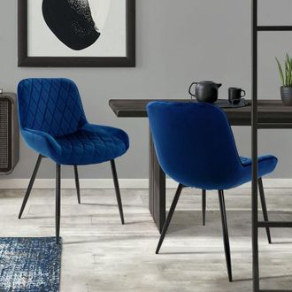 ML Design Set di 2 Sedie per Sala da Pranzo Blu Scuro con Schienale Sedia Imbottita per Cucina con Rivestimento in Velluto Gambe in Metallo Sedia Salotto