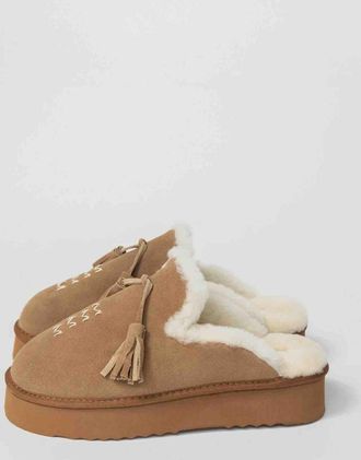Max & Moi Womens Anita Suede And Sheepskin Mules In Camel