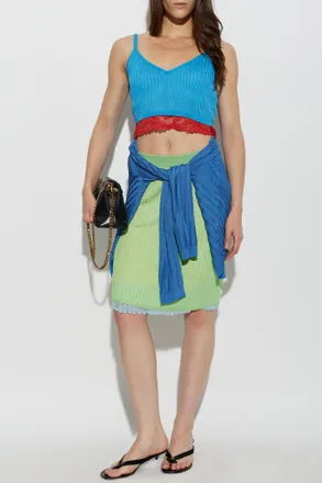Versace Short Top With Lace Trim, Womens, Blue
