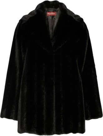 Max Mara Jassen, Dames, Zwart, XS, Polyester, Jas met pluizige textuur