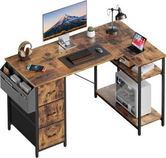 OEM Hlonone Escritorio Esquinero, 120 X 78 Cm Mesa Gaming, Escritorio En L Con 3 Cajones, Mesa Ordenador Con Bolsa De Almacenaje, Marr&oacute;n