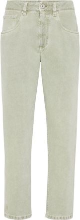 Brunello Cucinelli logo-patch cotton tapered jeans - women - Cotton - 42 - Green