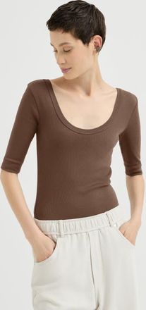 Brunello Cucinelli Stretch cotton ribbed jersey T-shirt with monili in Pine Cone Brown at Nordstrom, Size Xxx-Large