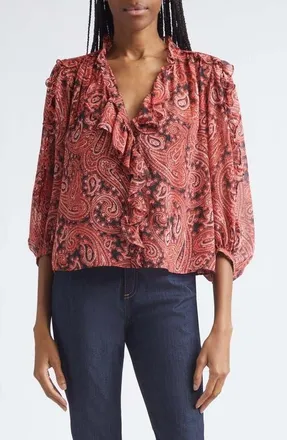 Cinq &agrave; Sept Hendrix Paisley Zada Top in Obsidian/jasper Pink at Nordstrom, Size Xx-Small