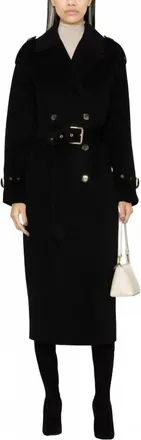 Pinko Wool Double-Breasted Coat In Black