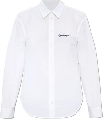 Balenciaga Shirt met geborduurd logo - Dames - Overhemden - Wit - 2XS - Katoen - Overhemden