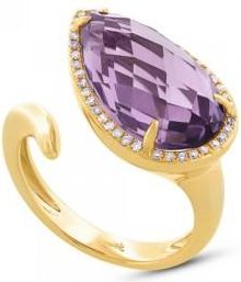 Allurez 0.15ct Diamond & 7.00ct Amethyst 14k Yellow Gold Ring