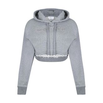 Alexander McQueen Alexander McQueen, Hoodies, female, Gray, Size: S Light Grey Logo Embroidered Hoodie