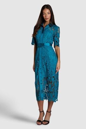 Coast Lace Short Sleeve Shirt Dress in Teal at Nordstrom, Size 6