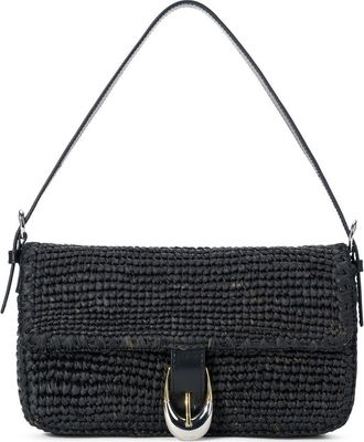 Staud Harlow Raffia Shoulder Bag in Black at Nordstrom
