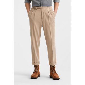 Brunello Cucinelli MenS Beige Cotton Pleated Trousers, Size 58