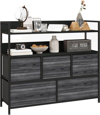HOMCOM Bedroom Chest of Drawers 5 Drawer Dresser w/ Shelves - Black | TJ Hughes