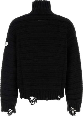 Maison Margiela Mens Distressed Virgin Wool And Acrylic Sweater Black