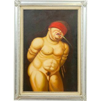 Biscottini International Biscottini - Dipinto a mano olio su tela con cornice in legno foglia argento 80x110 cm