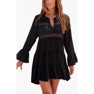 Lascana Womens Flowy Flared Sleeve Dress in Black at Nordstrom, Size 2