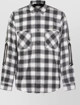 Amiri button down shirt chest pockets frayed hem