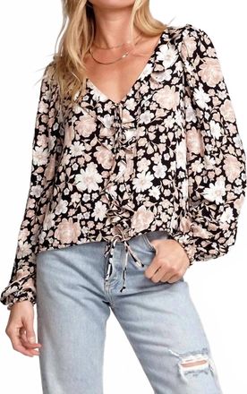 Saltwater Luxe Lura V-Neck Top In Black Floral