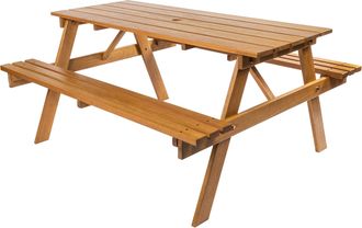 Jonathan Y Designs Shoreham 59 Modern Classic Outdoor Wood Picnic Table Benches with Umbrella Hole, Teak Brown