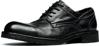 Generic Mens Low Block Heel Formal Shoes Round Toe Distressed Leather Oxfords Lace Up Business Dress Shoes,Black,6.5 UK