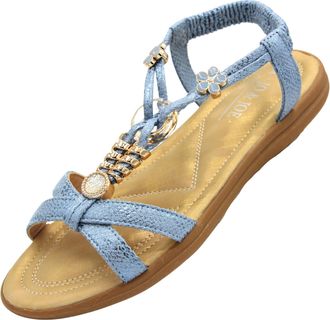 Jo & Joe Womens Beaded Flat Strappy Padded Sandals Summer Sandals for Ladies Blue 6