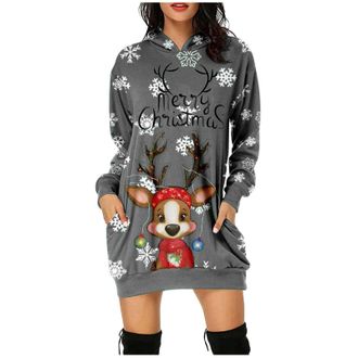 Generic Jumper Dress for Women UK Christmas Jumper Dress Womens Oversized Sweatshirt Long Sleeve Crew Neck Hoodies Ladies Reindeer Printed Dresses Funny Party