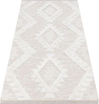 RugsX Rugsx - Carpet eco sisal Boho moroc Diamonds 22312 fringe - structural beige / cream, recycled carpet beige 136x190 cm