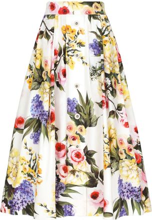 Dolce & Gabbana floral-print midi skirt - women - Cotton - 40 - White